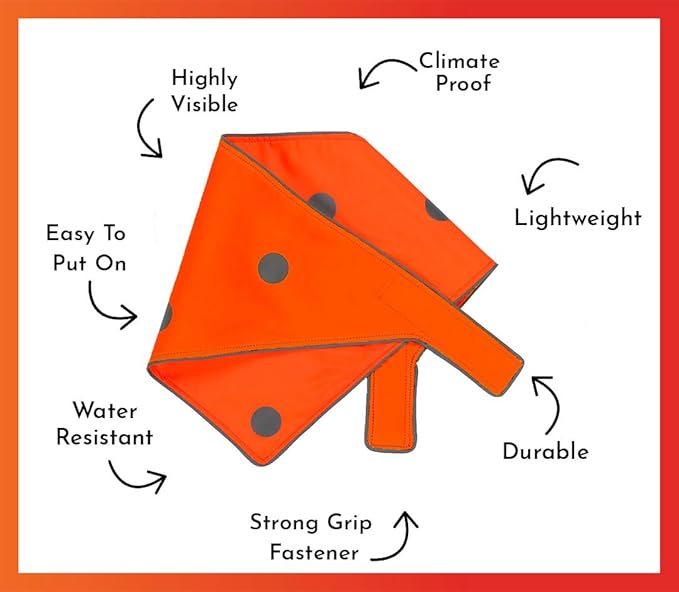 SPOT THE DOG! Reflective Dog Bandanas - High Visibility Safety Dog Accessories for Small, Large Dogs, Orange Collar, Scarf, Kerchief, Bib for Hunting, Camping, Walking at Night (Blaze Orange, L-XL)