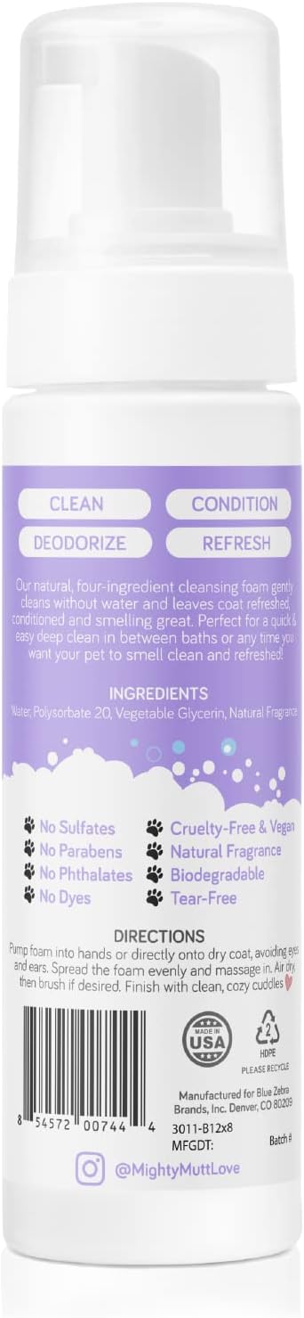 Mighty Mutt Hypoallergenic Waterless Shampoo for Dogs | Dry Shampoo for Dogs | Waterless Foam No Rinse | Anti-Itch, Soothing and Deodorizing | Spring Meadow | 8 Fl Oz
