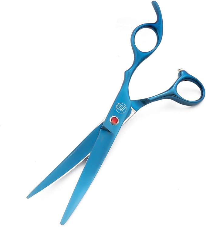 Moontay Professional 7.0" Dog Grooming Scissors Set, 4-pieces Straight, Upward Curved, Downward Curved, Thinning/Blending Shears for Dog, Cat and Pets, JP Stainless Steel, Blue