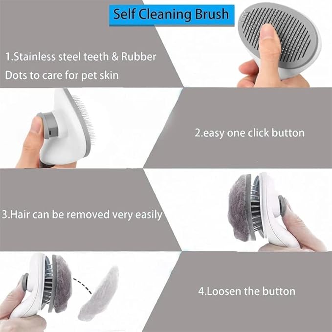 Cat Brush Remove Hair Pet Hair Removal Comb for Cats Non-slip Grooming Brush Stainless Steel Dog Combs Brushes Cat Accessories (Gray)