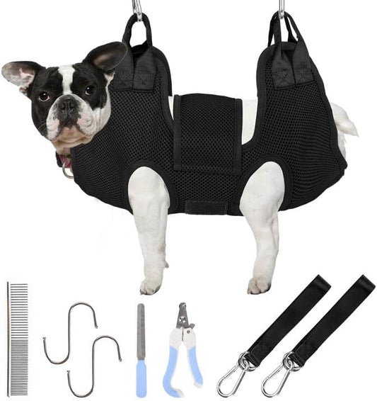 PatiencET Dog Grooming Hammock for Small Dogs Pet Hammock for Nail Trimming Dog Sling for Nail Clipping Dog Hanging Harness (Black S)
