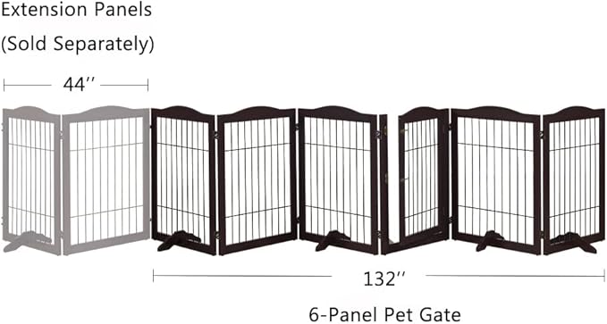 beeNbkks Extra Wide Pet Gate, 6 Panels Freestanding Dog Gate with Walk Through Door and 5 Support Feet, Foldable Pet Barrier Fence for Stairs Doorways Fireplace, Indoor Exercise Playpen for Dogs Cats