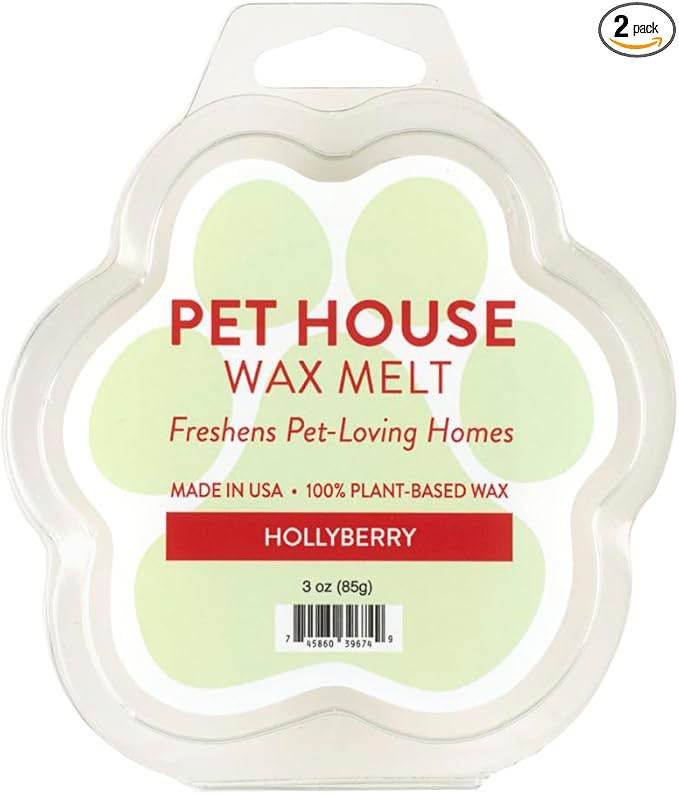 One Fur All Pet House Wax Melts - Hollyberry Scent - Pack of 2 - Long-Lasting, Natural, Pet-Friendly Odor Eliminating Wax Melts