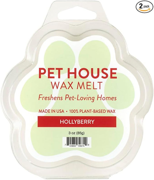 One Fur All Pet House Wax Melts - Hollyberry Scent - Pack of 2 - Long-Lasting, Natural, Pet-Friendly Odor Eliminating Wax Melts