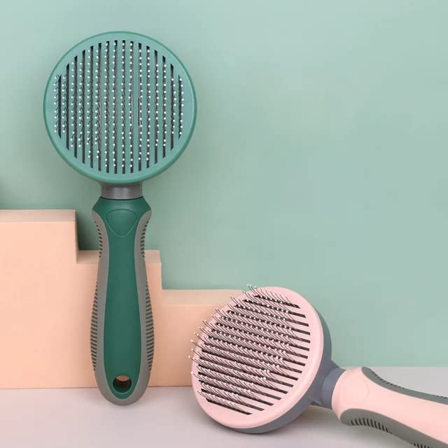 AndroPets - Self-Cleaning Grooming Brush for Dogs and Cats | Removes Loose Undercoat, Mats, and Tangled Hair | Deshedding Tool and Massage Brush (Green)