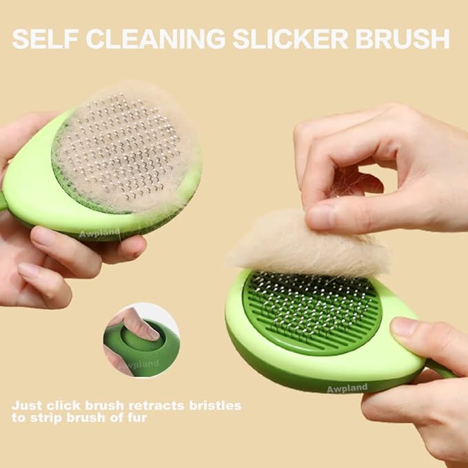 Cat Brush with Release Button, Portable Avocado Dog Brush for Shedding Massaging Grooming Dogs Cats Rabbits, Small Self-Cleaning Dog & Cat Slicker Brush for Pets with All Hair Types