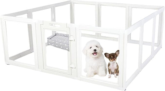 Clear Acrylic Plastic Dog Playpen Indoor,for Puppy Cat Bunny Pet Pen,Transparent Easy Assemble Foldable Whelping Box Crate Kennel Enclosure Fence for Small Medium Dogs (23.6" Height, 12PCS)