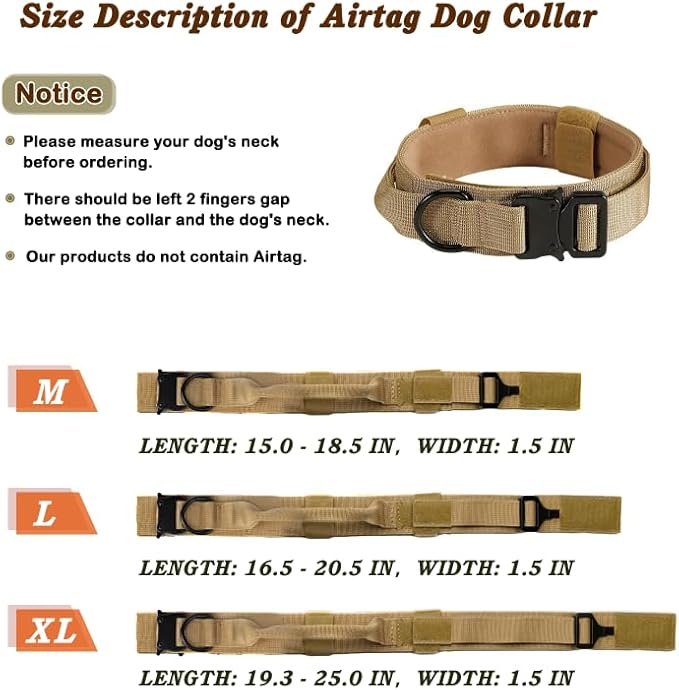 Tactical Dog Collar with Handle, Heavy Duty Military Dog Collar with Heavy Metal Buckle for Training, Adjustable Tactical Collars for for Medium and Large Dogs (M, Brown)
