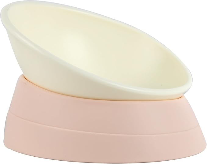 Bulldog Bowl Anti-Slip Dog Cat Dish Detachable Rubber Dog Bowl Pet Sterile Tilted Pet Feeder Slope Base (Lightpink, 2 Cup (Small/Medium Dog))