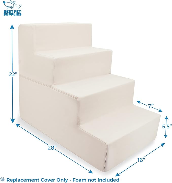 Best Pet Supplies Portable Foldable Foam Pet Stairs/Steps for Couch, Sofa, and High Bed, Non-Slip Bottom Balanced Paw Safe - Ivory, Foldable 4-Step (H: 22")