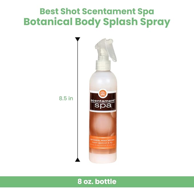 Best Shot Scentament Spa Botanical Body Splash, Body Spray Conditioner for Pets, Cat and Dog Cologne Spray, Alcohol-Free, Ready To Use, Apricot Lily, 8 Oz.