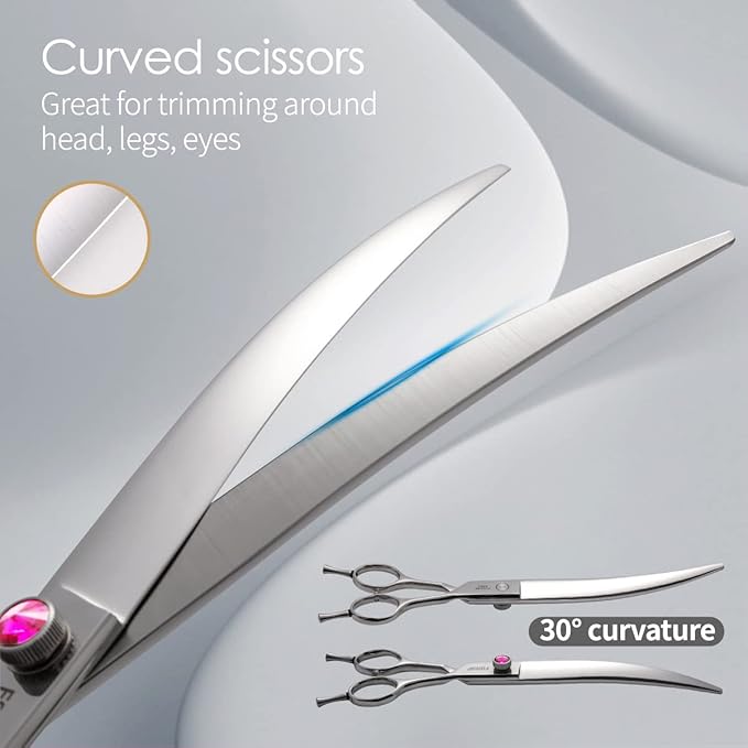 Dog Grooming Scissors Kit 7 in Professional Curved Thinning Straight Chunkers Shears and Comb 5pcs Set for Grooming Dogs Cat Pet Japanese 440C Stainless Steel(7.0'',Kit)