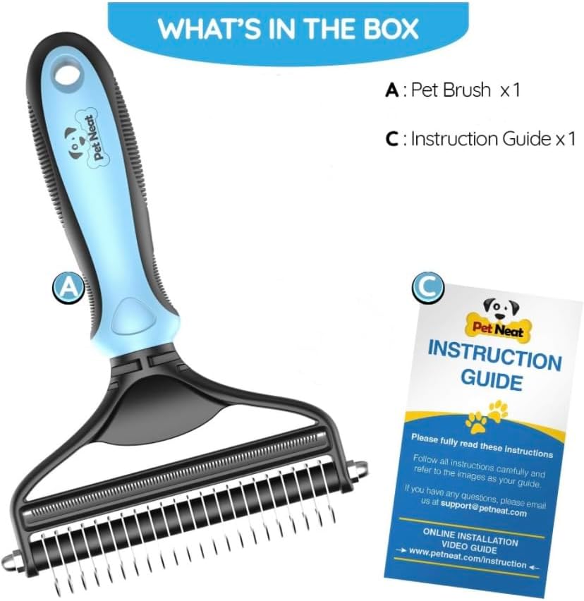 Cat & Dog Brush for Shedding - Dog Shedding Brush for Pet Grooming Tools - Double Coat Dog Brushes for Grooming - 2 in 1 Dog Deshedding Brush & Undercoat Rake for Dogs - Cat Hair Brush Deshedder(Blue)