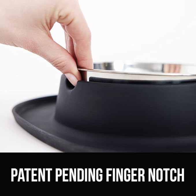 GORILLA GRIP Patent Pending 100% Waterproof BPA Free 3 Cup Cat and Dog Bowls Silicone Feeding Mat Set, Stainless Steel Bowl Slip Resistant Raised Edges, Catch Water, Food, Pet Accessories, Black