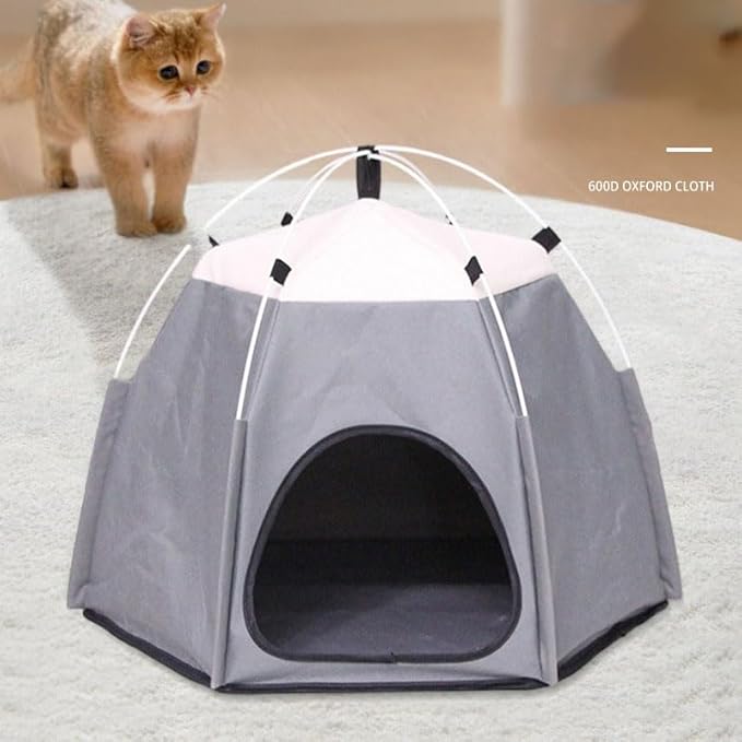 Cute Cat Teepee Cave, Cat Tent Foldable Indoor Outdoor with Thick Mat,Puppy Bed Tent,Bunny Pet Tent Teepee,Portable Dog House Teepee Tent, Cat Bed,Dog Bed Tent,Puppy Bunny,Pet Tent Teepee (E, L)