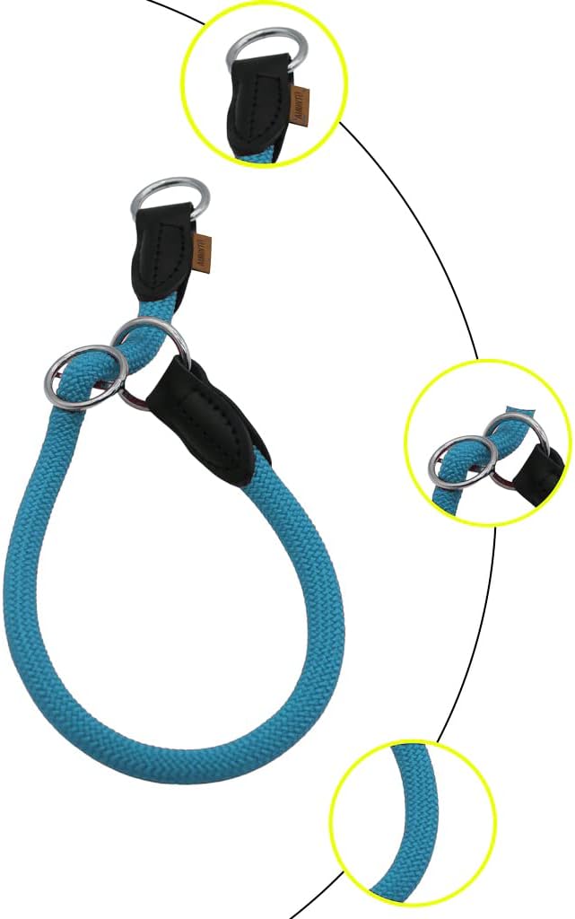 Braided Rope Collar, Pro Training Dog Collar, No Pull Round Martingale Collar, Slip Collar with Slidable Stop Ring - Ideal for Large Dogs (L(1/2") - 22" Long, Light Blue)