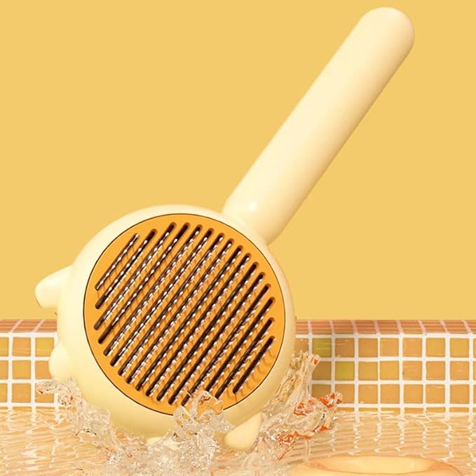 Cat Brush with Release Button, Dog Pet Hair Cleaner Brush with Massage Particles, Removes Loose hair & Tangles, Skin Friendly & Promote Circulatio (Purple)