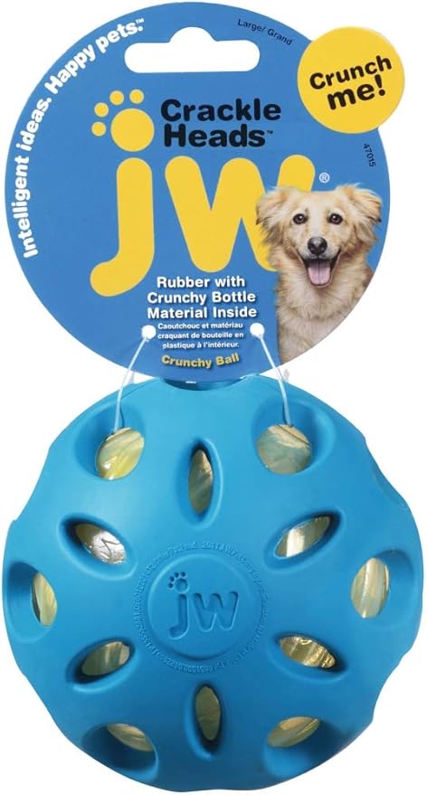 JW Pet Crackle Heads Crackle Ball Crunchy Noise Chew Fetch Toy for Dogs, Assorted Colors, Large 4' Diameter