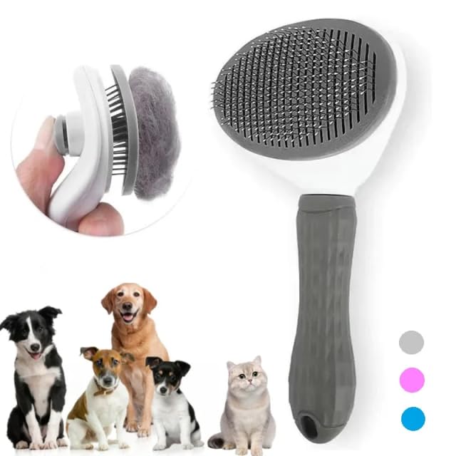 CENTROVIO Self Cleaning Slicker Brush, Dog Cat Bunny Pet Grooming Shedding Brush - Easy to Remove Loose Undercoat, Pet Massaging Tool Suitable for Pets with Long or Short Hair Gray
