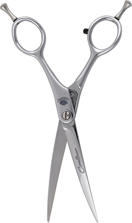 6.25” Contour Curved Shear Pet Dog Grooming Scissors, Patent Grip Design, Easy Adjust, Japanese 440C Tempered Steel, Lightweight, Professional Dog Scissors For Dog Grooming (Serrated)