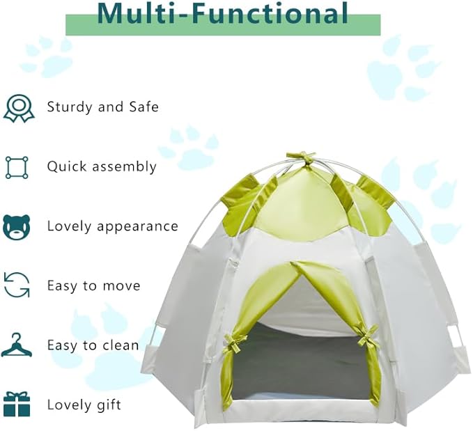 Outdoor Pet Curtain Camping Tent, Pop up Cave Bed for Indoor Cats and Small Dogs, Portable Cat House Dog House, Green.