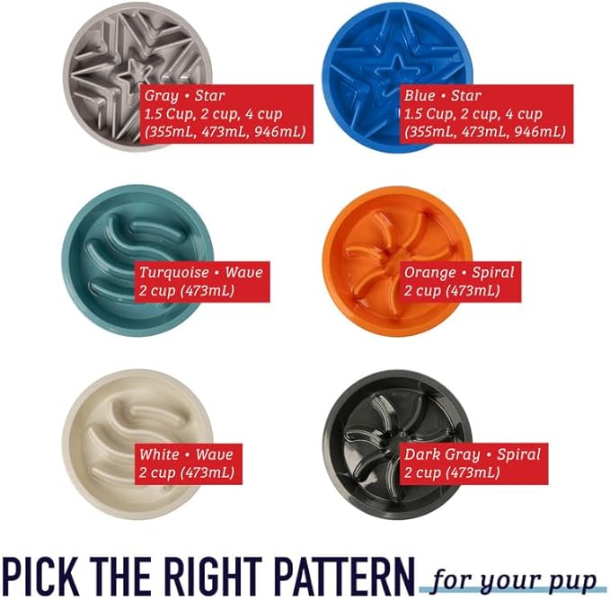 Leashboss Dog Bowl Slow Feeder for Raised Pet Feeders - Maze Food Bowl Compatible with Elevated Diners for Neater Pet Eating (1.5 Cup - 6-6.25 Inch Feeder Holes, Blue)