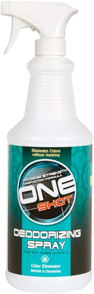Best Shot ONE SHOT Deodorizing Spray, Versatile Pet Odor Eliminator Spray, Alcohol-free and Fabric-safe, Deodorizing Spray for Horses, Dogs, and Cats, Herbal Mint Fragrance, 32 Oz.