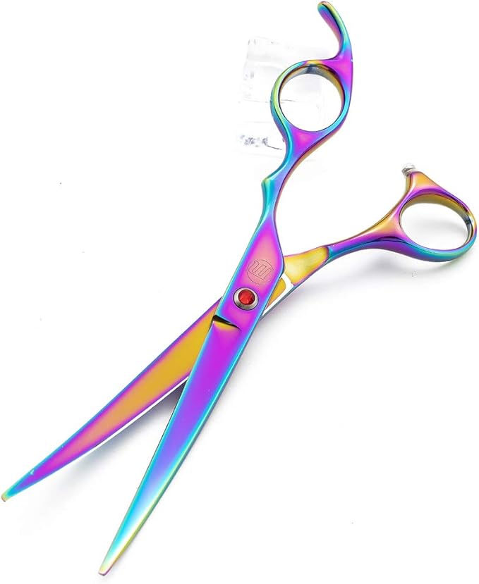 Moontay Professional 7.0" Dog Grooming Scissors Set, 4-pieces Straight, Upward Curved, Downward Curved, Thinning/Blending Shears for Dog, Cat and Pets, JP Stainless Steel, Multicolour