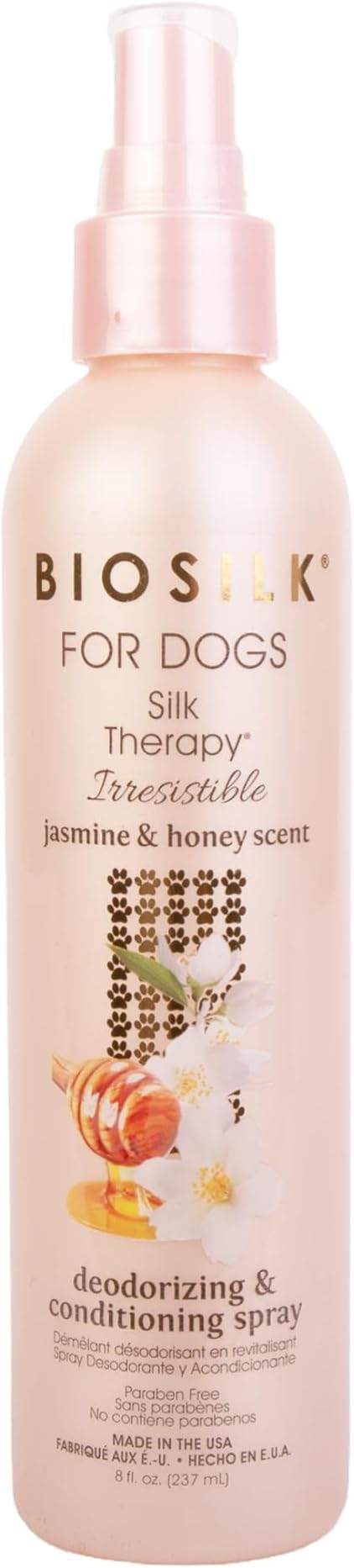 BioSilk for Dogs Silk Therapy Irresistible Deodorizing and Conditioning Spray, Scented, Jasmine and Honey Scent, Paraben Free, Made in The USA, 8 Fl Ounces