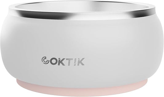 COKTIK Dog Bowl, Insulated Stainless Steel Food Bowls for Dogs & Cats, Non-Slip Dog Bowls Water Bowl Large Breed, Easy to Clean, Durable and Dishwasher Safe (32oz, White)