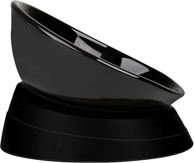 Bulldog Bowl Anti-Slip Dog Cat Dish Detachable Ceramic Dog Bowl Pet Sterile Tilted Pet Feeder Slope Base (Black Ceramic, 2 Cup)