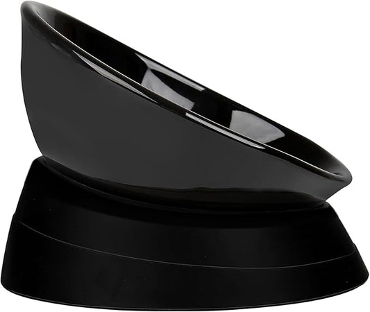 Bulldog Bowl Anti-Slip Dog Cat Dish Detachable Ceramic Dog Bowl Pet Sterile Tilted Pet Feeder Slope Base (Black Ceramic, 2 Cup)