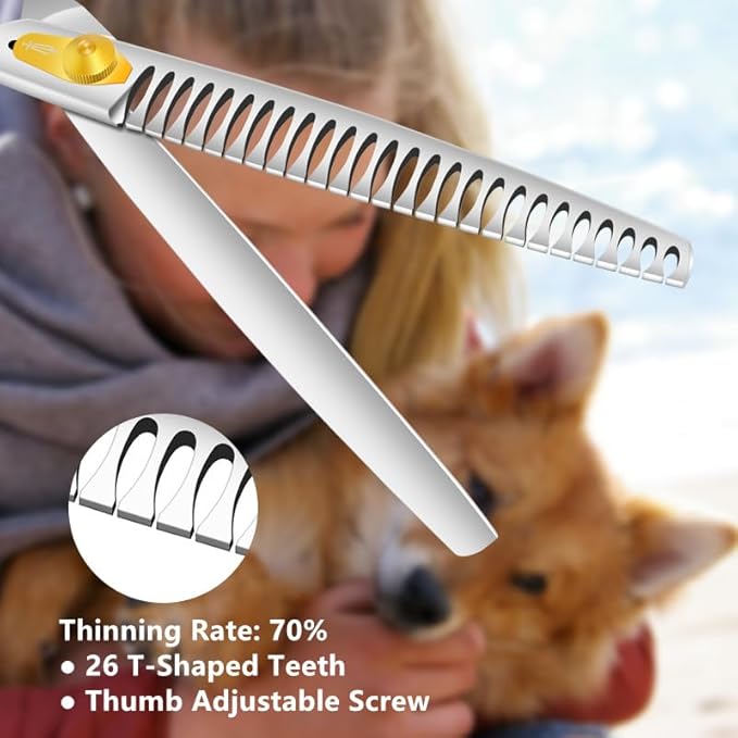 HASHIMOTO Chunkers Dog Grooming Scissors, Dog Shears for Thick Coats, 26 Teeth, 8.0 inch for Large Dog Grooming, 70% Thinning Rate for Thick Fur Trimming, Light Weight, Balanced.