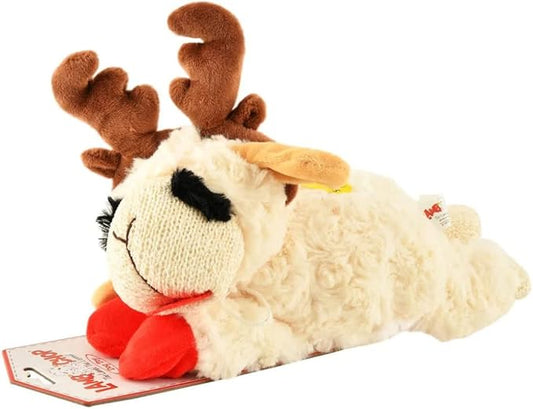 Multipet Holiday Lamb Chop with Reindeer Antlers Plush Dog Toy (10.5" Laying Lamb),All Breed Sizes