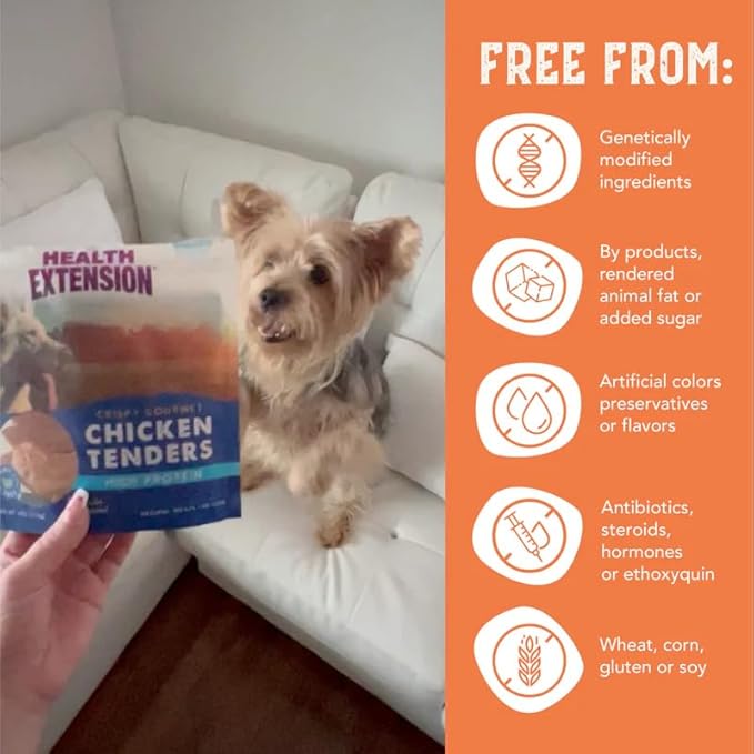 Health Extension Grain-Free Chicken Tenders Dog Treats, 4oz (113g) – Natural, Crispy Gourmet Training Treats for Adult Dogs and Puppies (Pack of 3)