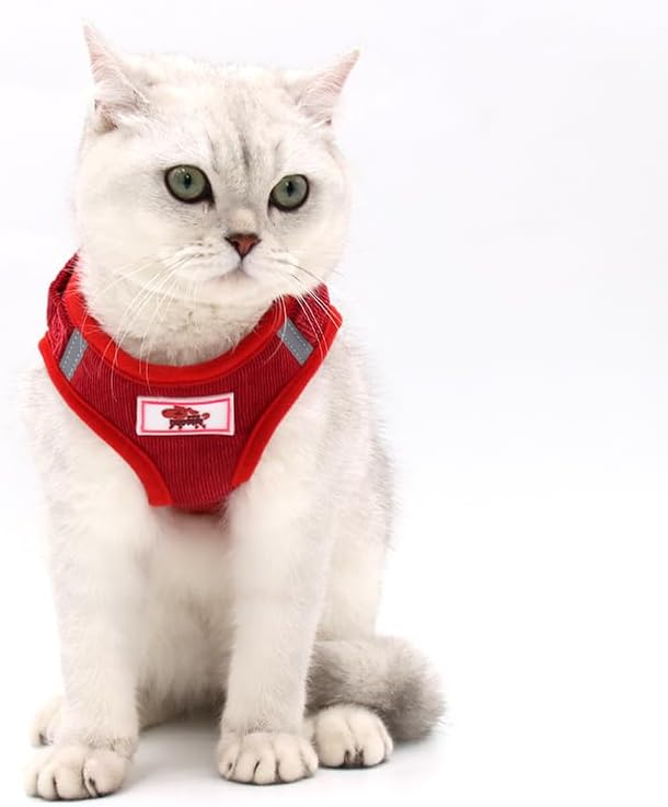 FEimaX Dog Harness and Leash Set, No Pull Reflective Adjustable Pet Harnesses for Puppy Kitten Soft Corduroy Chest Harness for Small Medium Dogs and Cats Easy Control Vest for Outdoor Walking