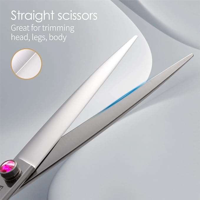 Dog Grooming Scissors Kit 7 in Professional Curved Thinning Straight Chunkers Shears and Comb 5pcs Set for Grooming Dogs Cat Pet Japanese 440C Stainless Steel(7.0'',Kit)