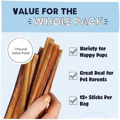 Pawstruck Premium 5-8" Bully Sticks for Dogs, 1 lb Bag - 100% Digestible Natural Beef Low Odor Long Lasting Chew for Medium Large Dogs - Single Ingredient Rawhide Free Treat Enrichment