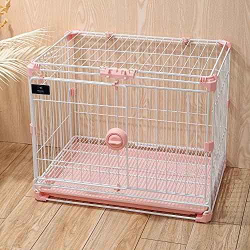 Dog Crate for Small Dogs Under 25lbs,24 inch Pink Thick Metal Dog Kennel Indoor Wire Cage with Double Door and Removable Tray for Pets,Puppy and Animal