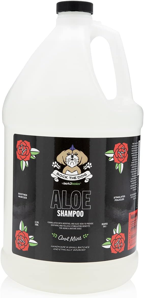 Bark2Basics Rock The Dog Aloe Pet Shampoo, 1 Gallon - Enriched with Menthol for Cooling and Soothing The Skin, Adds Moisture and Hydration to The Skin and Coat, 16:1 Concentration, Professional