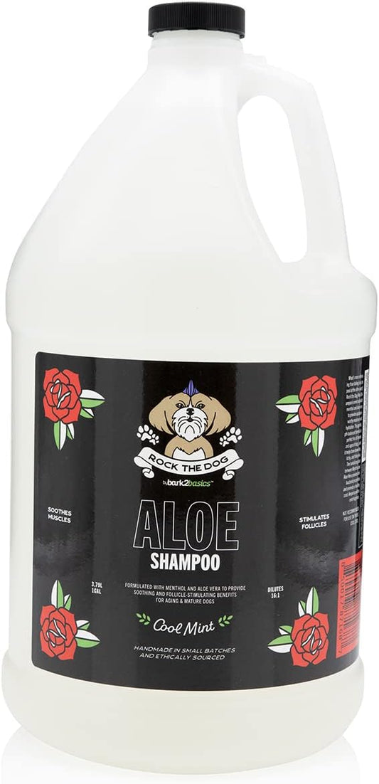Bark2Basics Rock The Dog Aloe Pet Shampoo, 1 Gallon - Enriched with Menthol for Cooling and Soothing The Skin, Adds Moisture and Hydration to The Skin and Coat, 16:1 Concentration, Professional