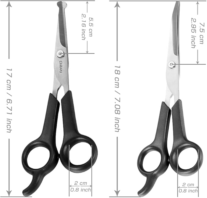 Chibuy Pet Grooming Scissors Set Ball Tip Eye Cut Scissors and Curved Shears, Professional Home Pets grooming Tools Kit for Dogs and Cats 6 Dark Grey