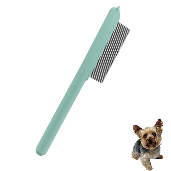 Cute Plastic Dog Comb with Stainless Steel Bristles and Furry Ears Design - Pet Grooming Tool for Removing Dirt and Tangles （Green）