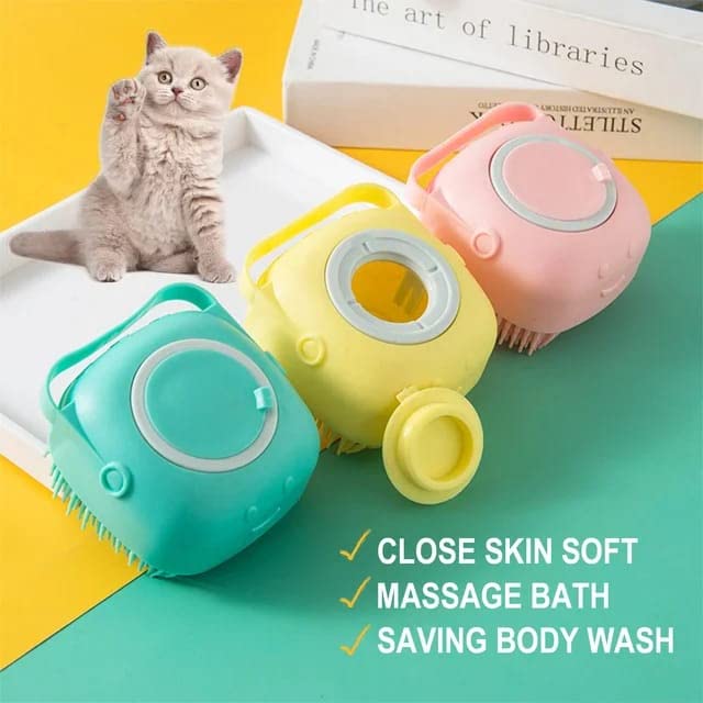 Awesome Pet Brushes Bath Massage Brush Shampoo Dispenser Dog Grooming Silicone Shower Brush for Cat Pets Bathing Product (Wonderfull Pink)