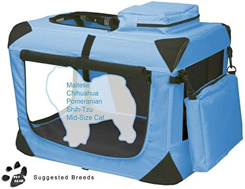 Pet Gear 3 Door Portable Soft Crate, Folds Compact for Travel in Seconds No Tools Required, Comes with Comfort Pad + Storage Bag, Steel Frame, Premium 600D Fabric, Indoor/Outdoor, Ocean Blue, Extra Small