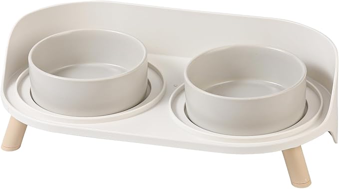 Elevated Ceramic Cat Bowl Set - Raised Double Dishes for Food & Water - Non-Slip Stand & Splash Proof - for Cats & Puppies - 2 x 480 ML - 16.23 OZ
