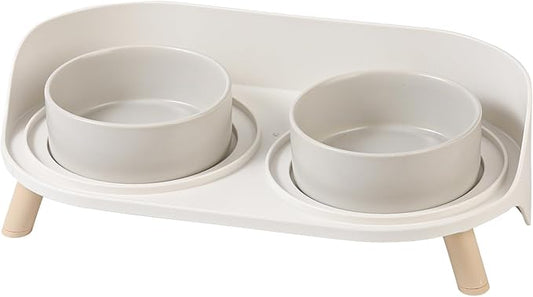 Elevated Ceramic Cat Bowl Set - Raised Double Dishes for Food & Water - Non-Slip Stand & Splash Proof - for Cats & Puppies - 2 x 480 ML - 16.23 OZ