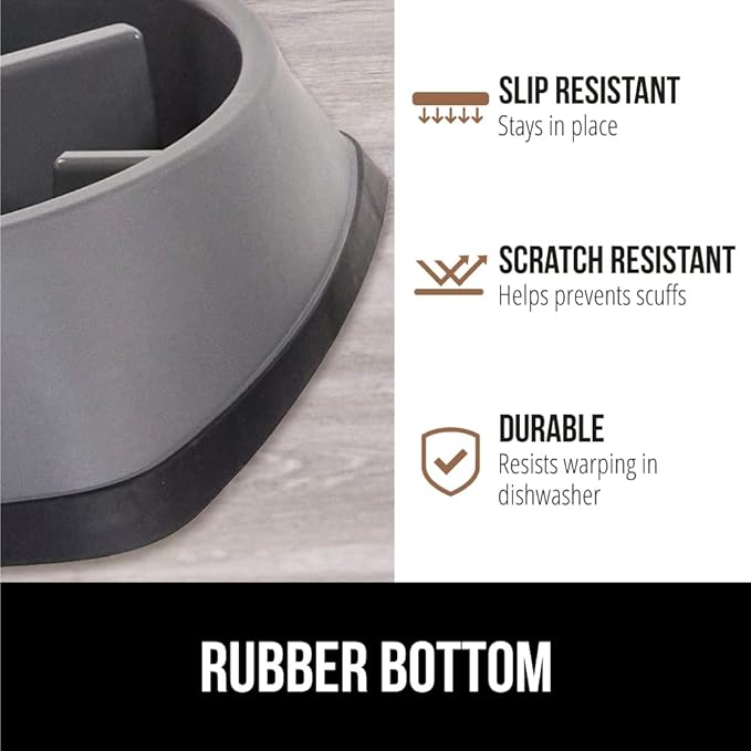 Gorilla Grip Slow Feeder Dog and Cat Bowls, Interactive Puzzle Toy for Dogs and Cats Food Training, Keeps Pets Busy and Prevents Puppy Overeating, Large, Small Breeds, 100% BPA Free, 4 Cup Gray