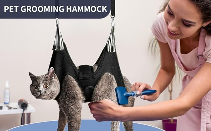 Cat/Dog Grooming Hammock Hanging Harness,Pet Grooming Restraint Sling with Wide Strap Anti Scratch&Bite,for Nail Trim/Take Eye/Ear Care with Nail Clipper/Nail File Pet Grooming Supplies Kit-L
