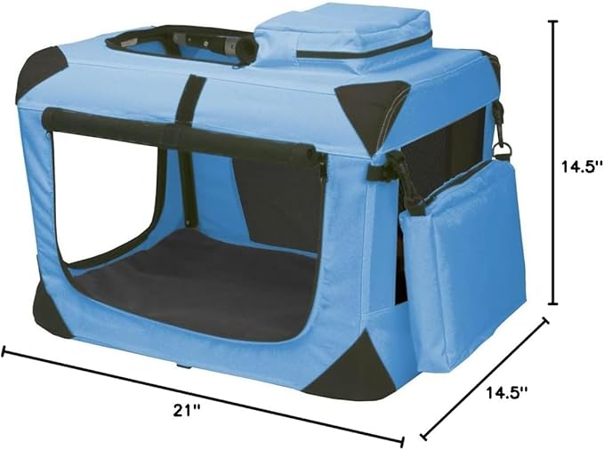Pet Gear 3 Door Portable Soft Crate, Folds Compact for Travel in Seconds No Tools Required, Comes with Comfort Pad + Storage Bag, Steel Frame, Premium 600D Fabric, Indoor/Outdoor, Ocean Blue, Extra Small